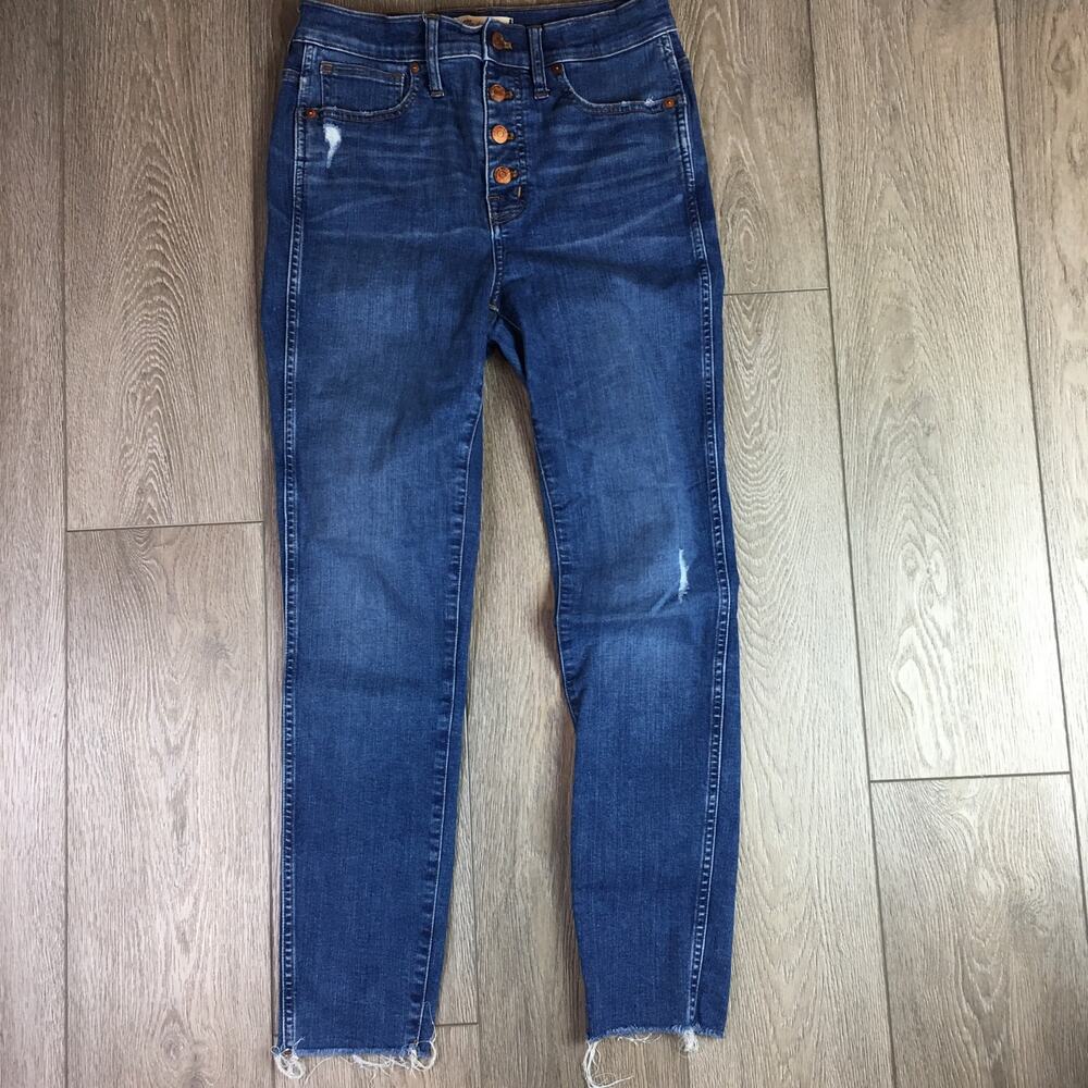 Madewell 10" High Waist Skinny Jeans 28 Women Blue Button Front Raw Hem  Ankle